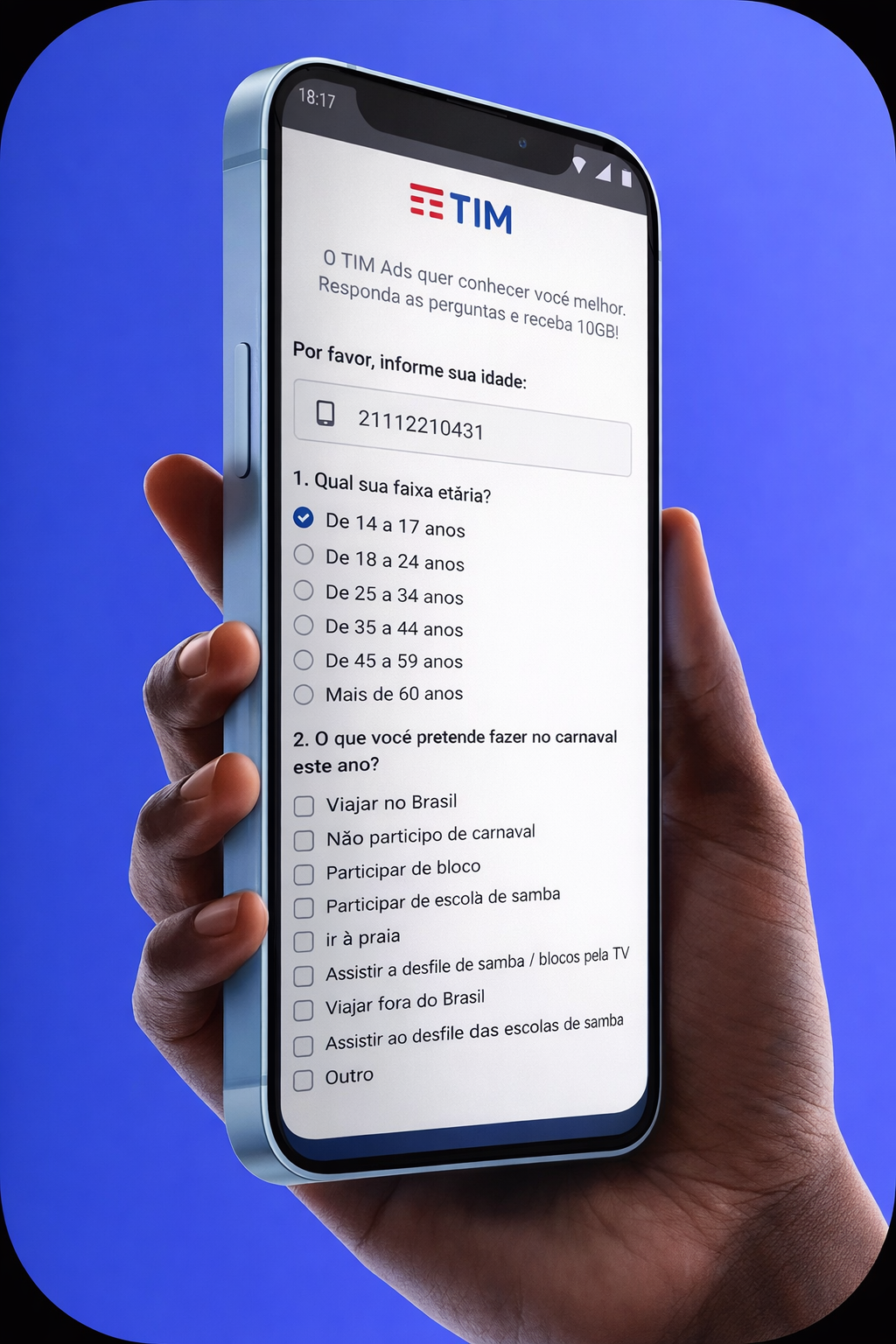 Celular com quiz aberto